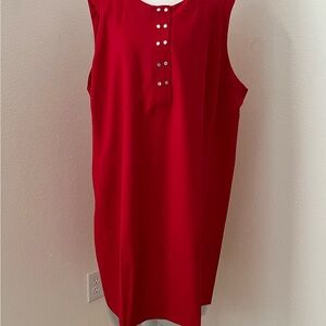 Red Sleeveless Dress with Button Detail